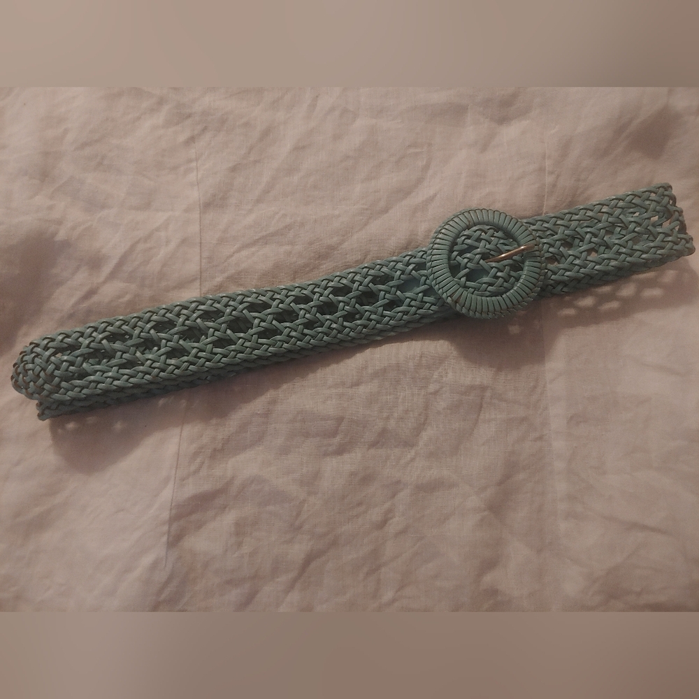 Turquoise Leather Belt Painted Bonded Leather Open Weave Approximately 4…